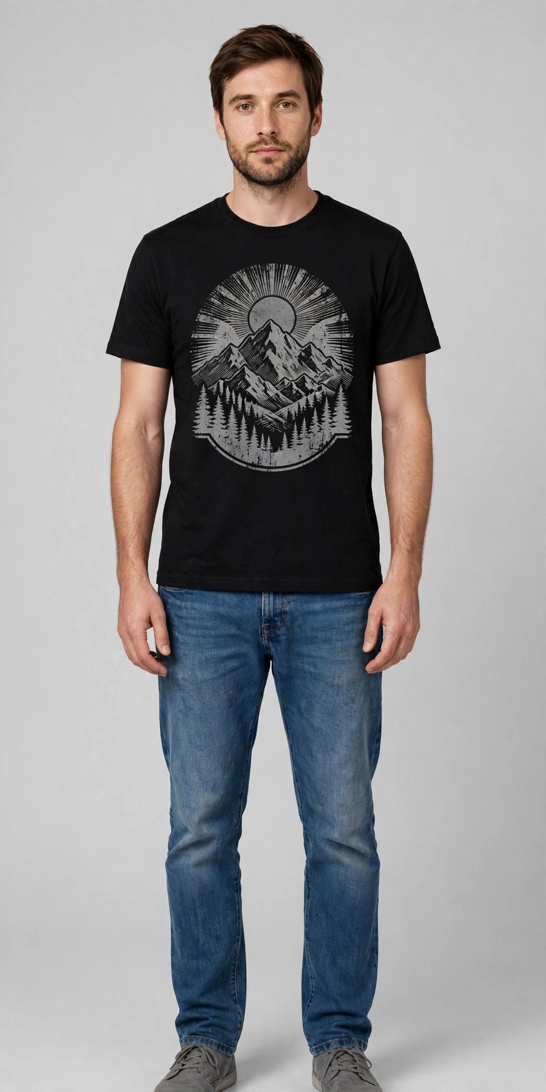 Man wearing Black Casual Everyday Crewneck Tee