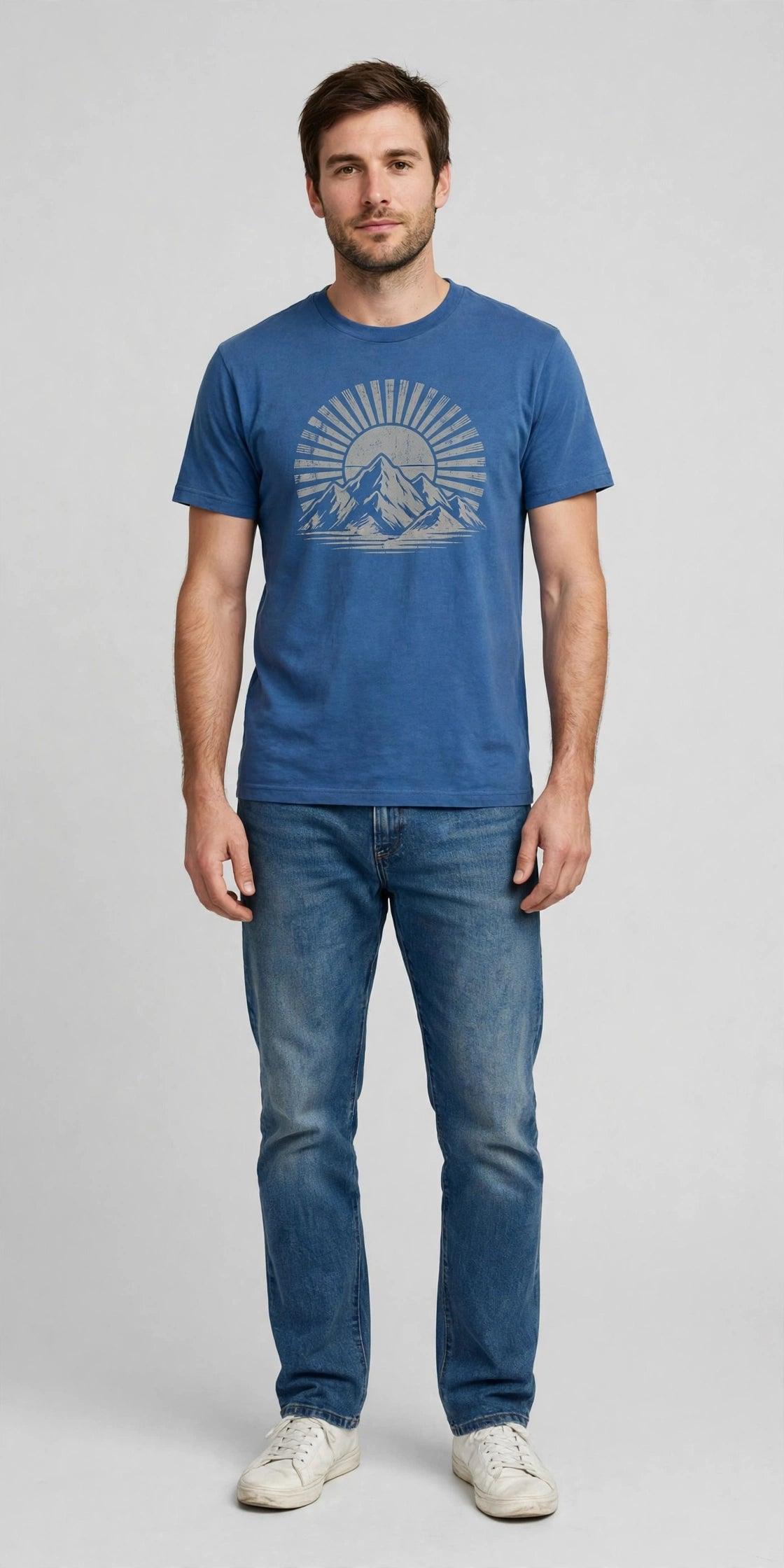 Man wearing Blue Casual Everyday Crewneck Tee