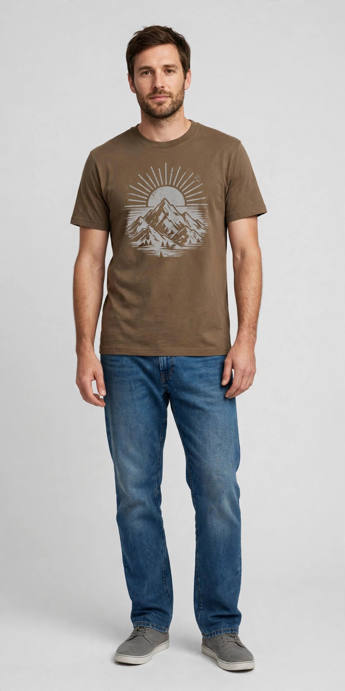 Man wearing Brown Casual Everyday Crewneck Tee