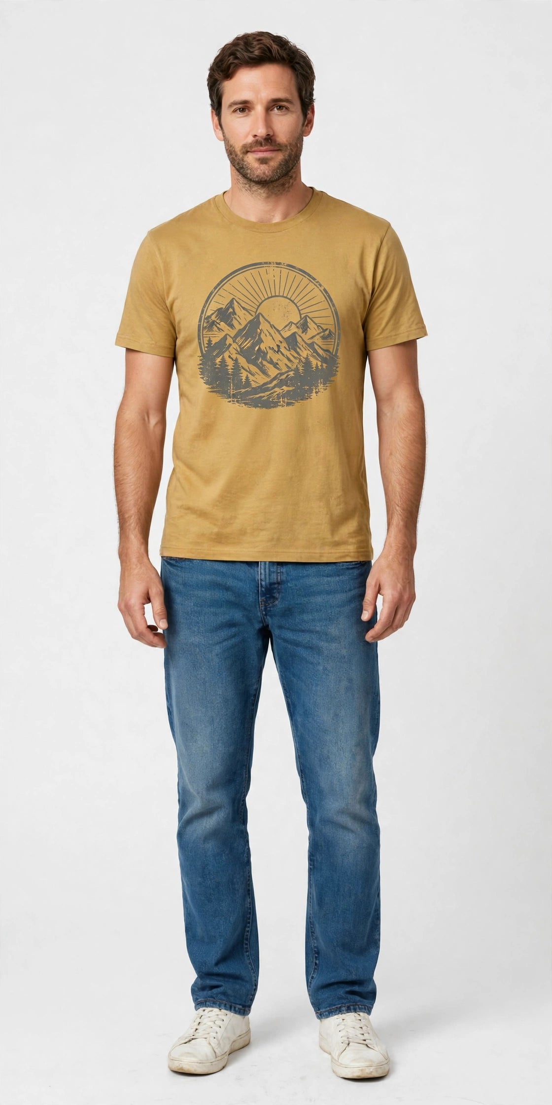 Man wearing Gold Casual Everyday Crewneck Tee