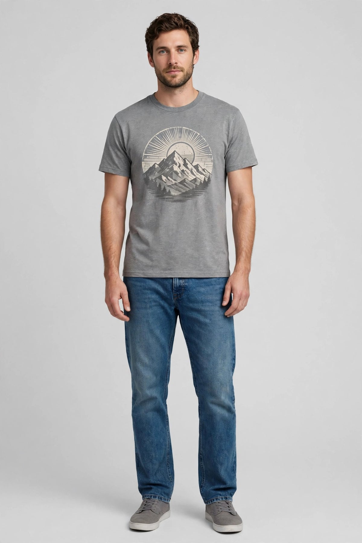 Man wearing Grey Casual Everyday Crewneck Tee