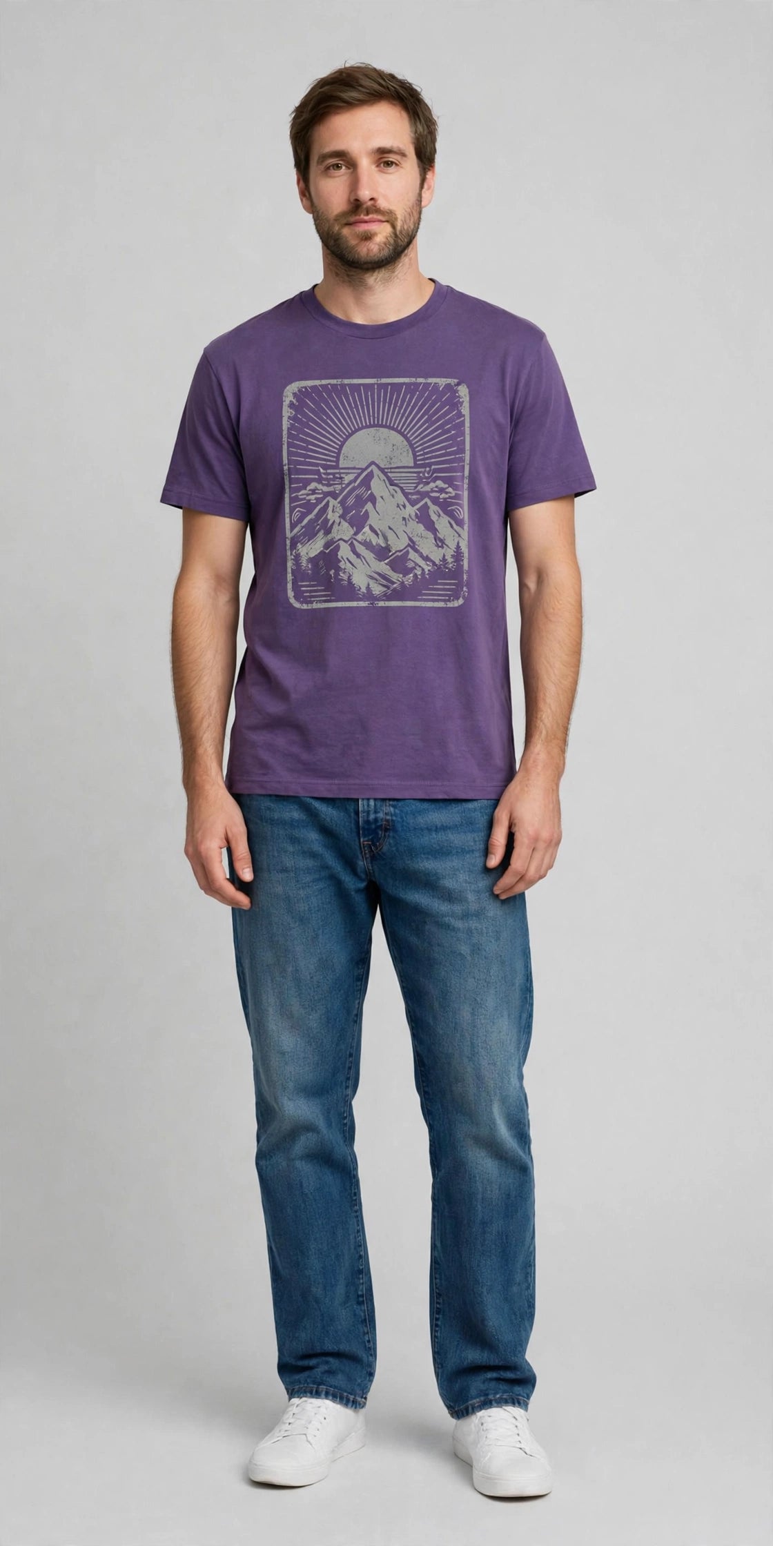 Man wearing Purple Casual Everyday Crewneck Tee