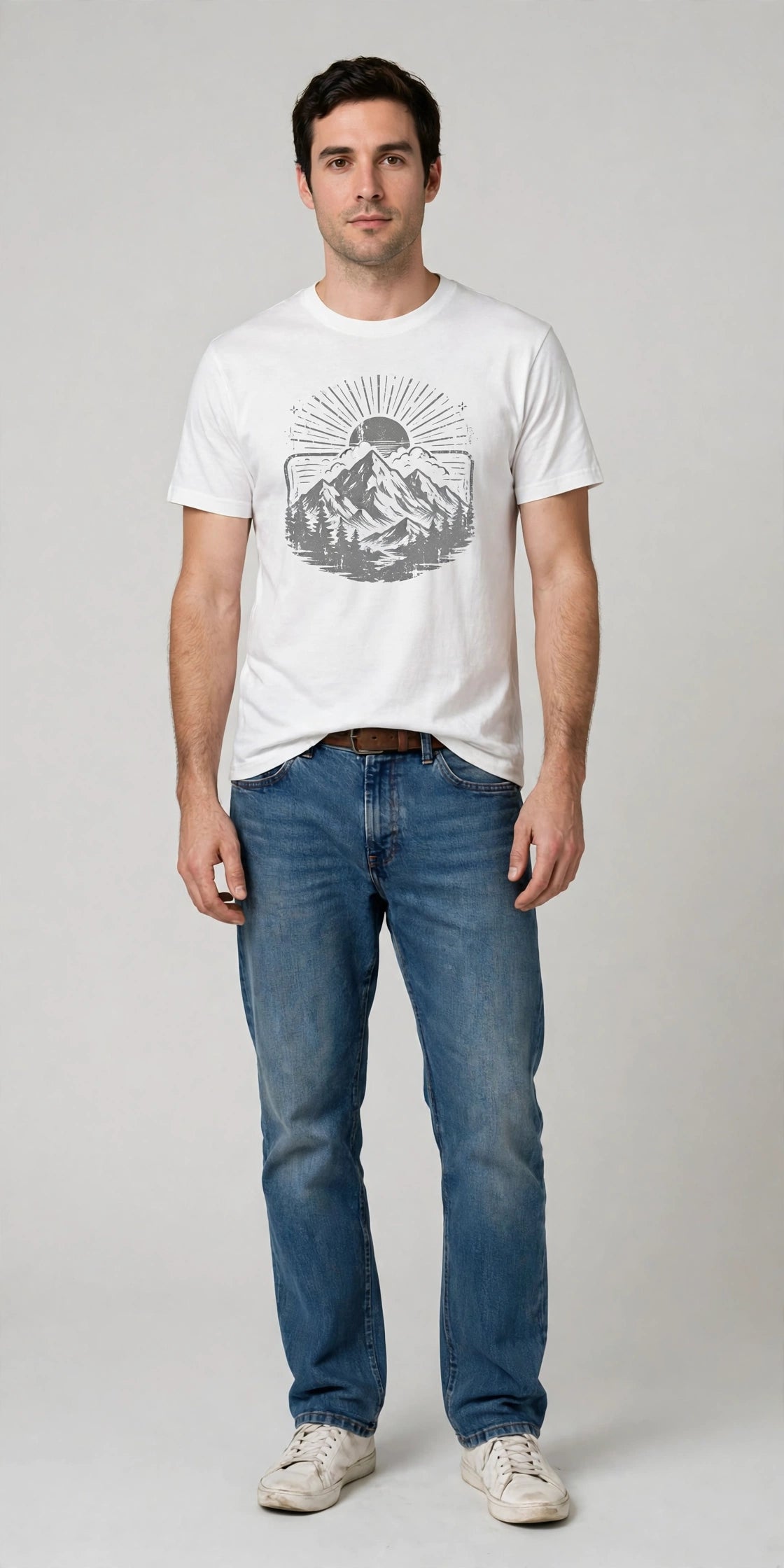 Man wearing White Casual Everyday Crewneck Tee
