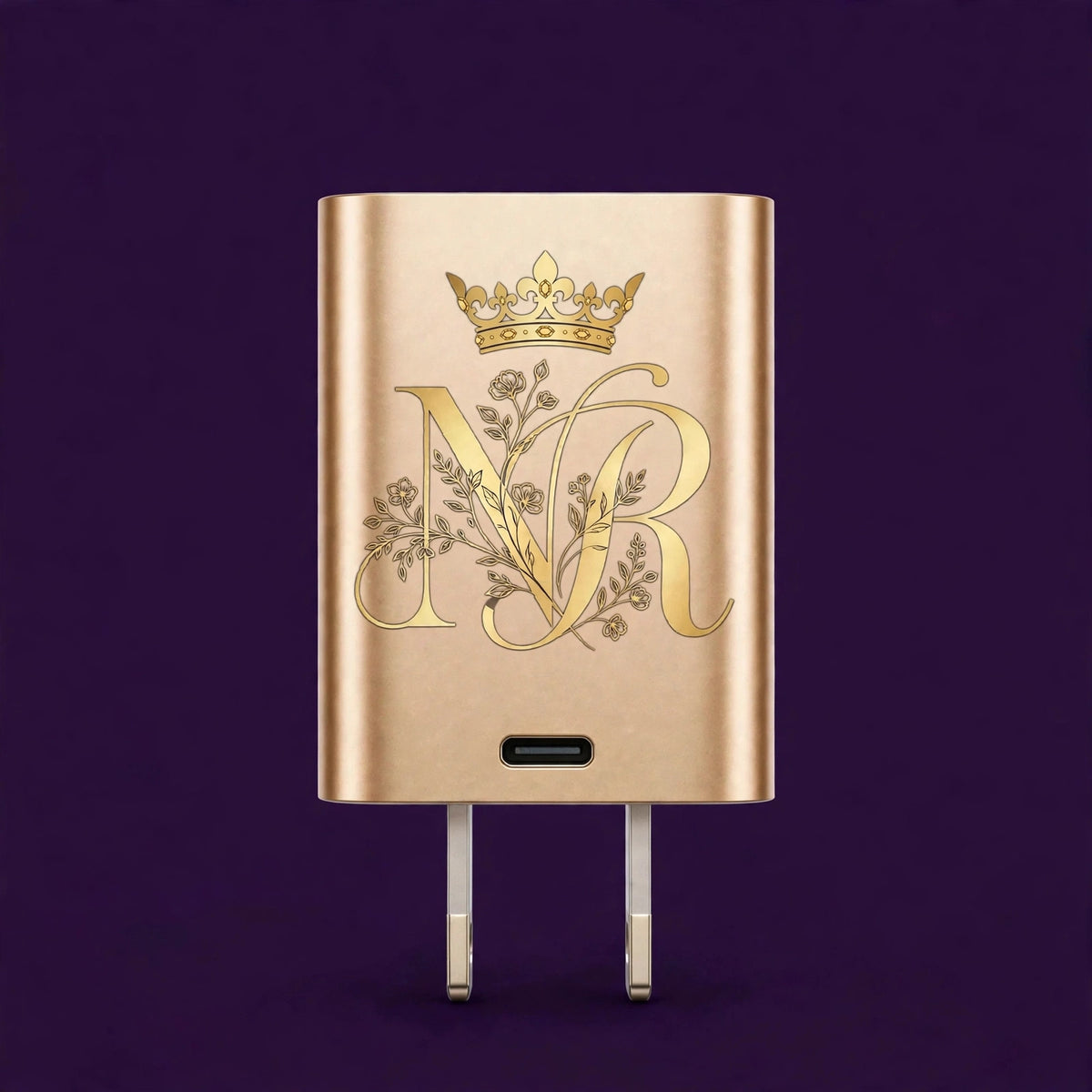 Nova Royal USB-C Fast Wall Charger in Gold with gold Nova Royal NR logo
