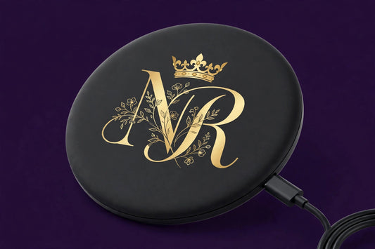 Nova Royal Wireless Charging Pad in Black with gold Nova Royal NR logo