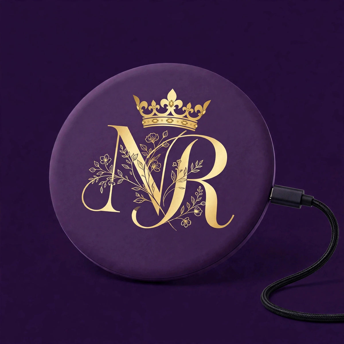 Nova Royal Wireless Charging Pad in Purple with gold Nova Royal NR logo