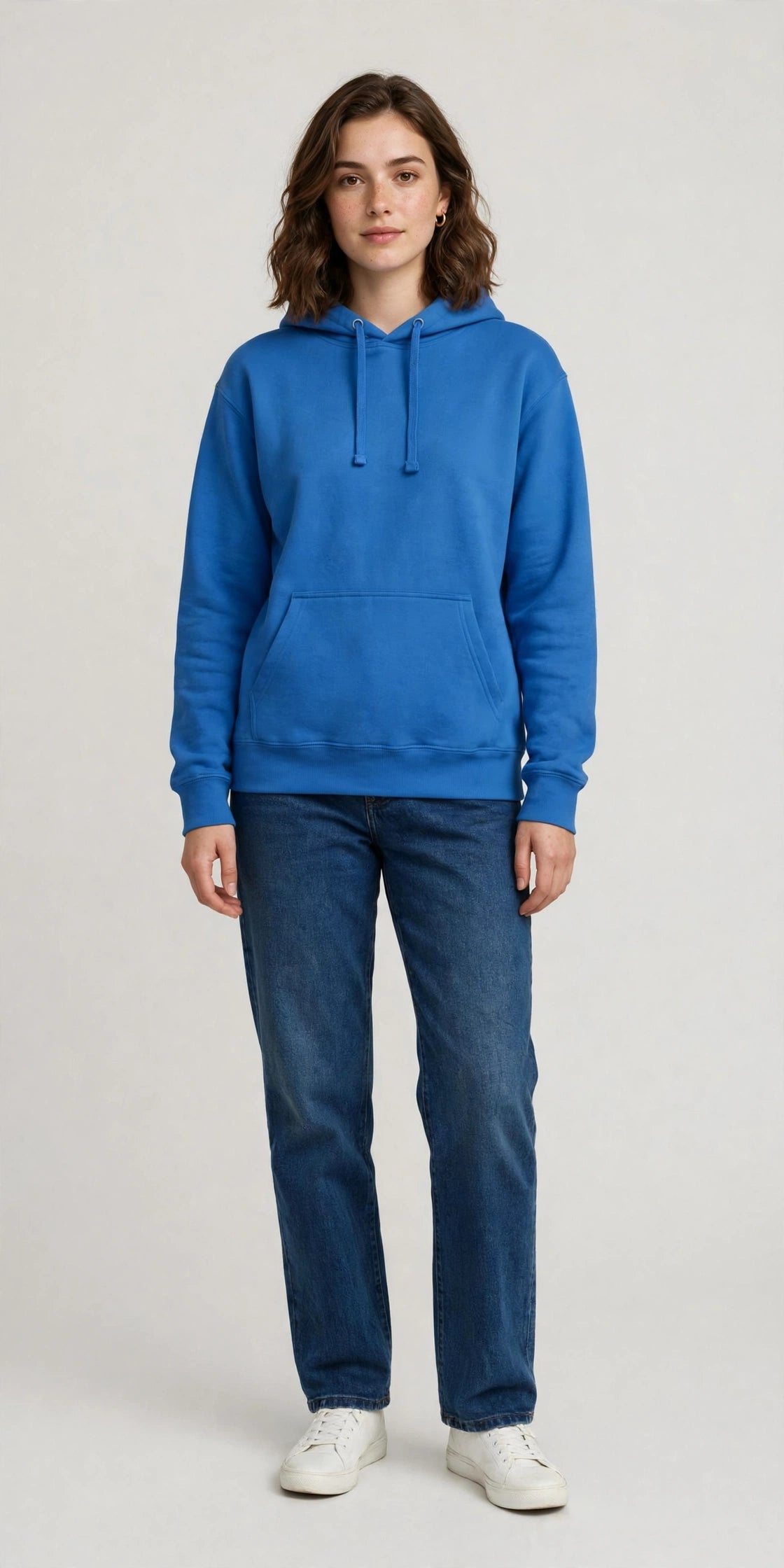 Person wearing Blue Soft Grey Hoodie