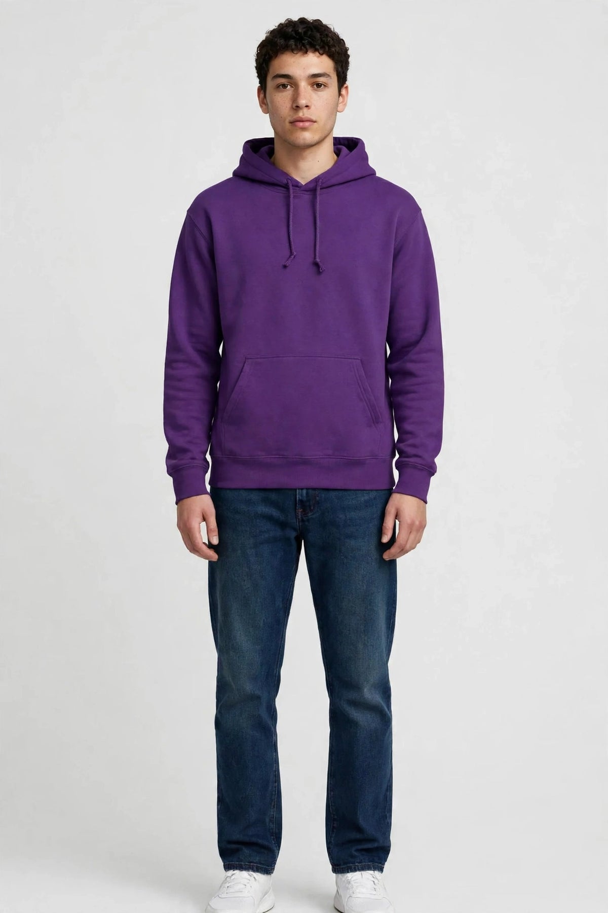 Person wearing Purple Soft Grey Hoodie