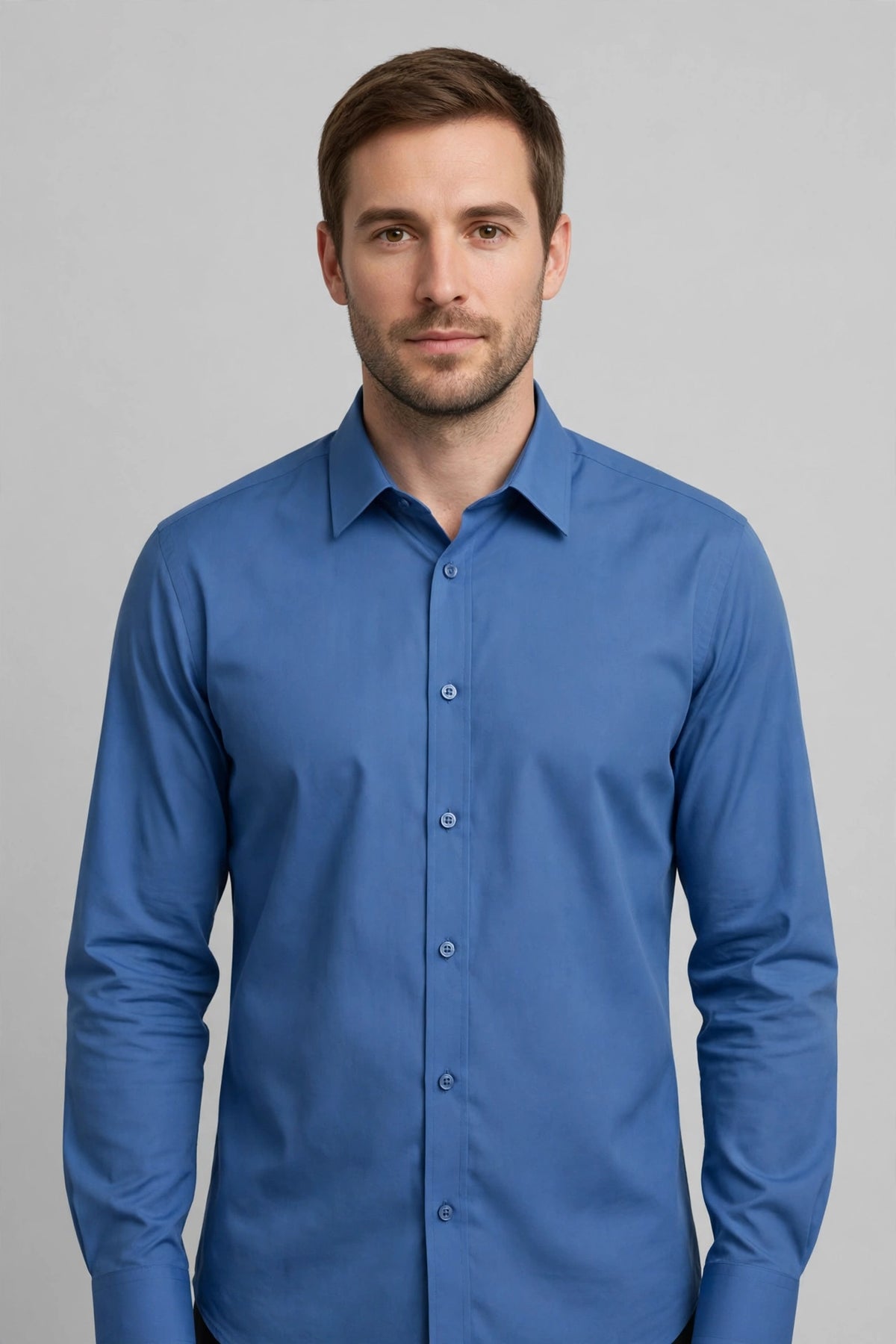 Man wearing Blue Earthy Brown Button-Up Shirt