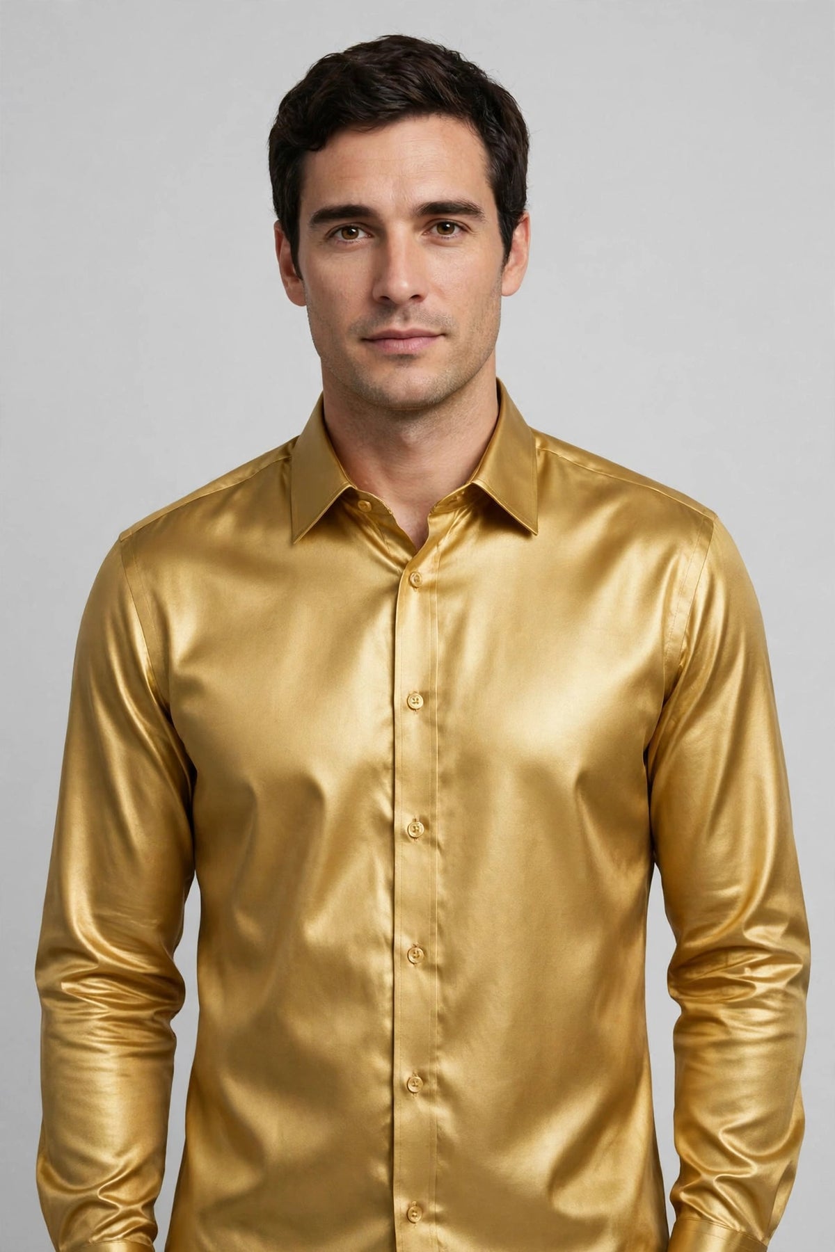 Man wearing Gold Earthy Brown Button-Up Shirt