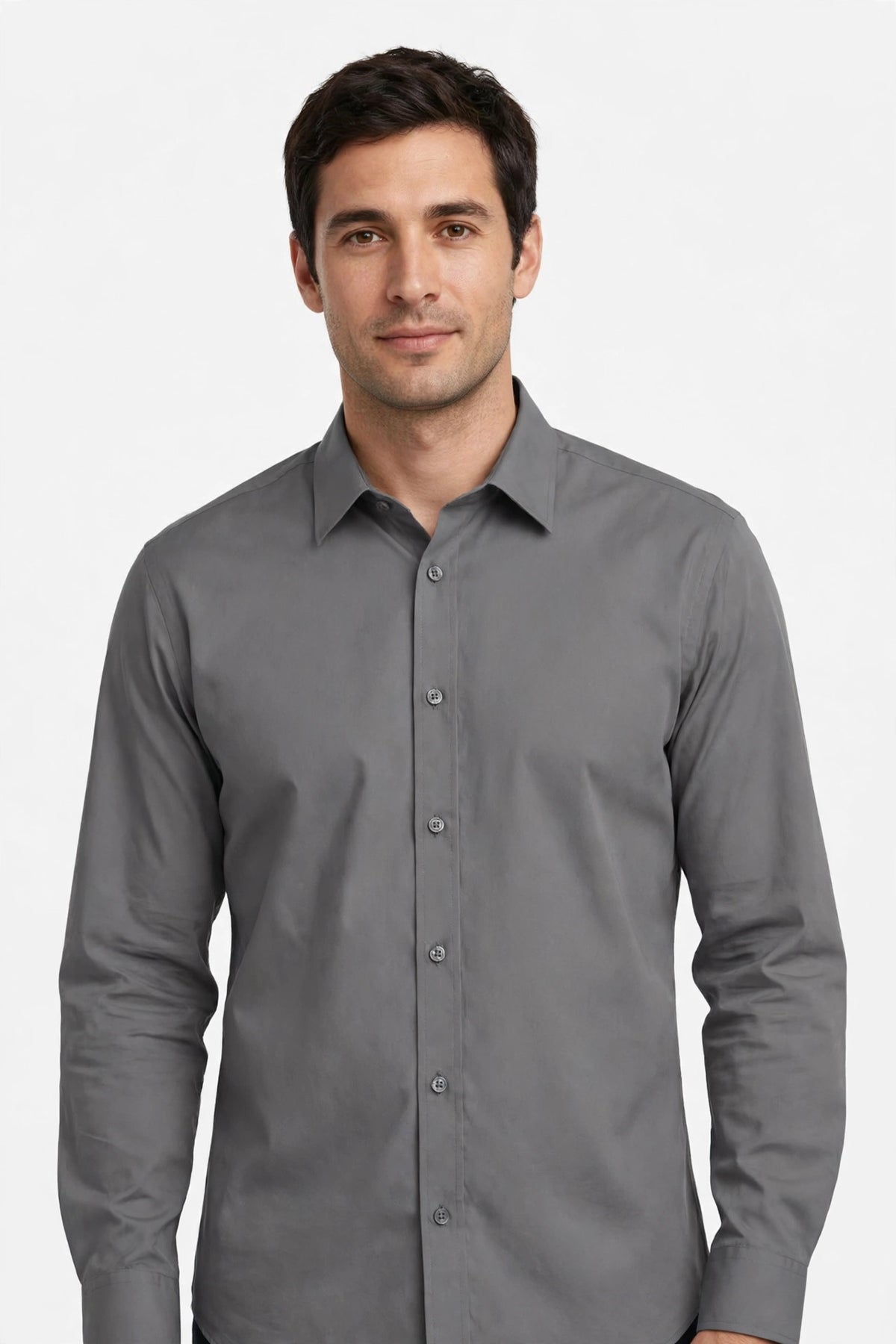 Man wearing Grey Earthy Brown Button-Up Shirt