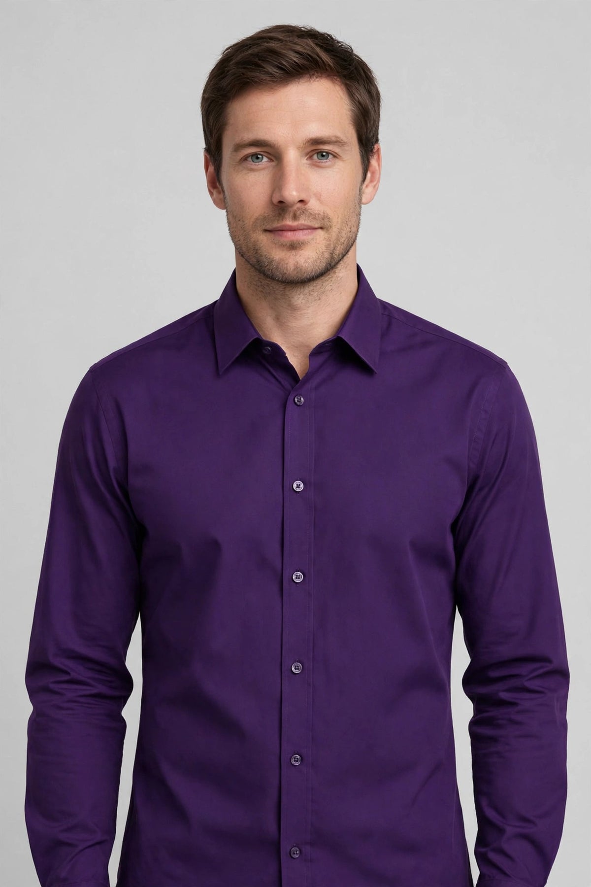 Man wearing Purple Earthy Brown Button-Up Shirt