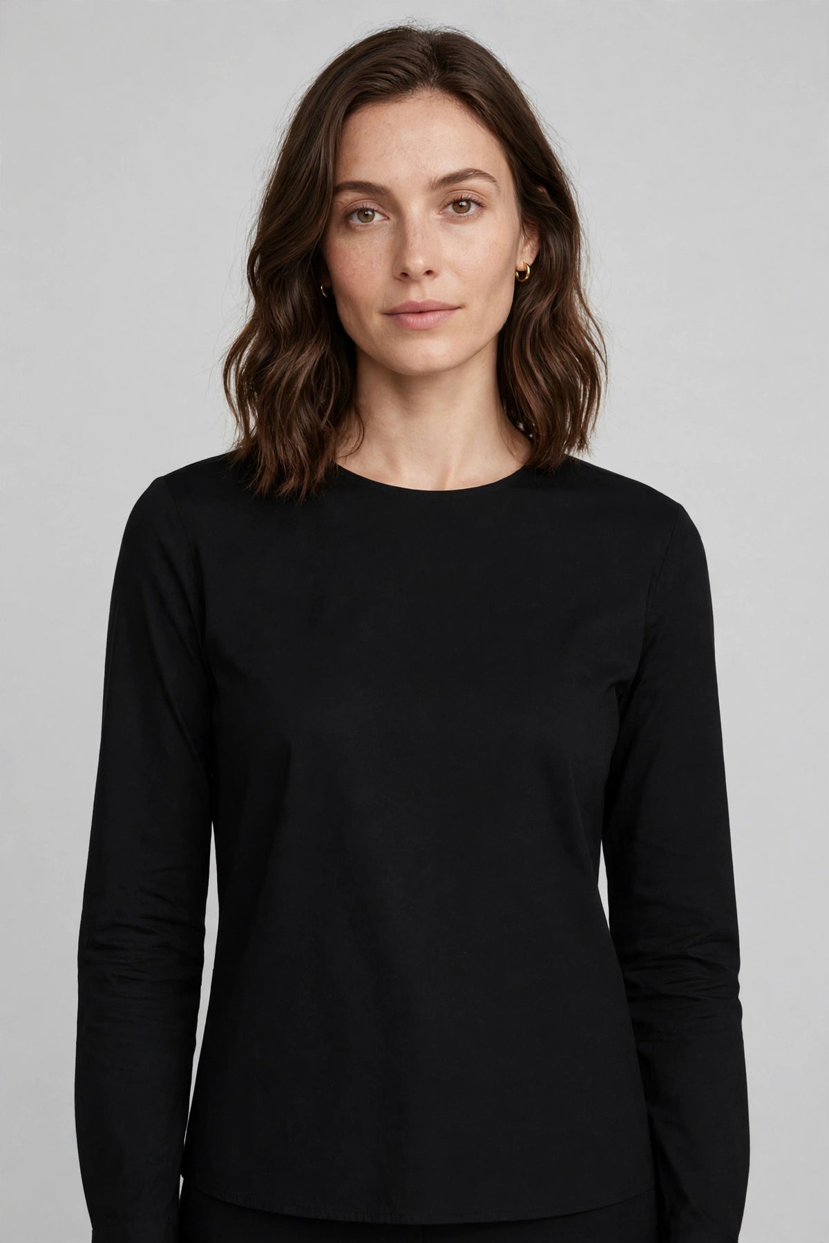 Woman wearing Black Earthy Taupe Blouse