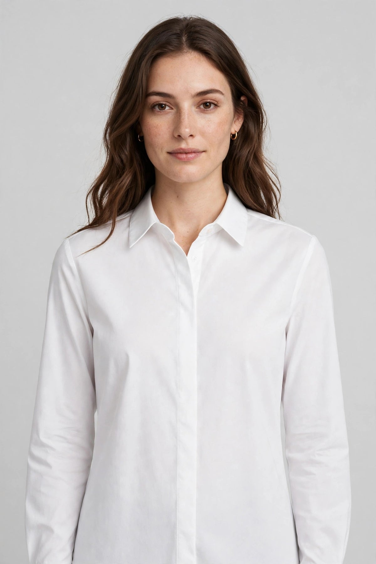 Woman wearing White Earthy Taupe Blouse
