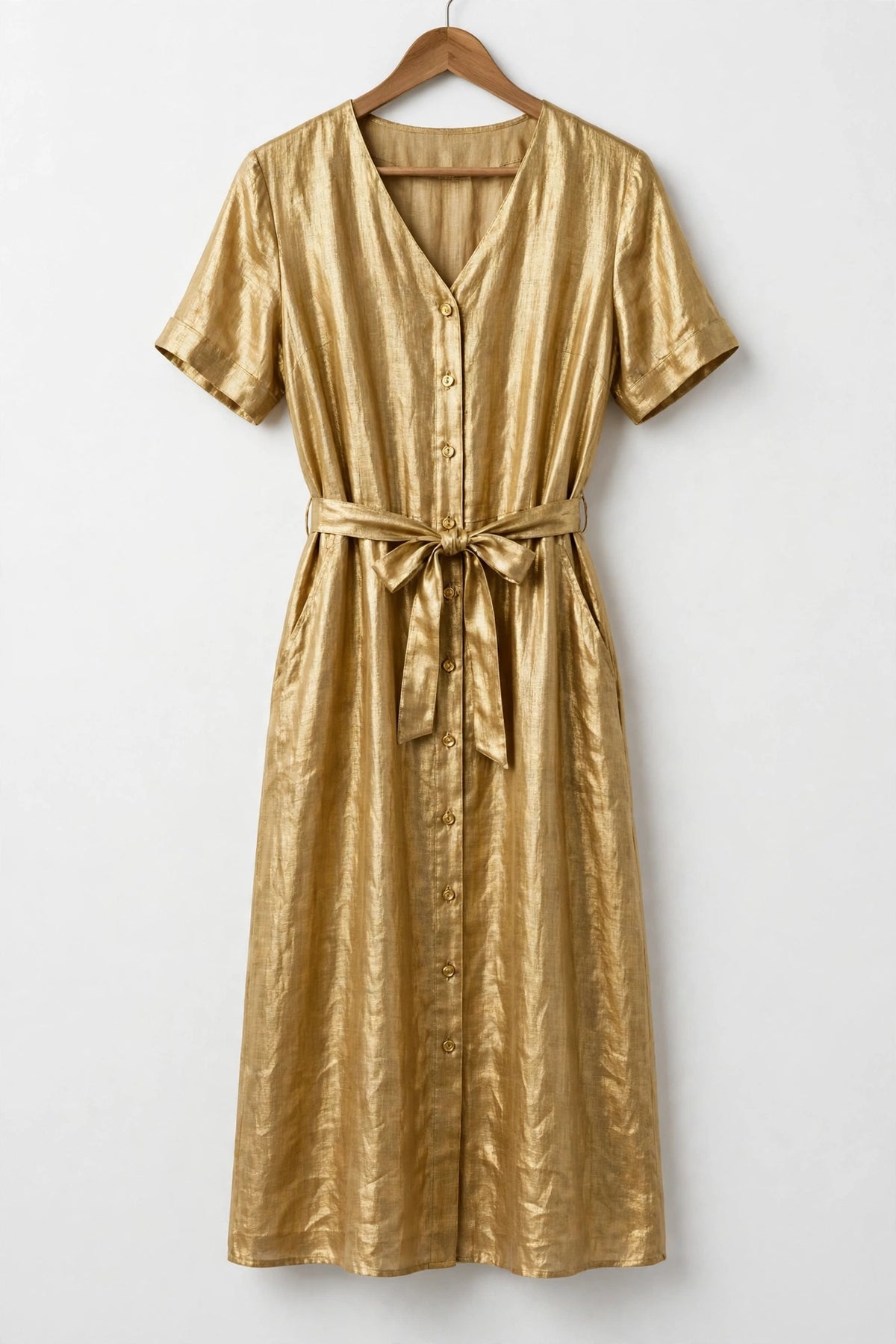Purple Linen Midi Dress - Gold