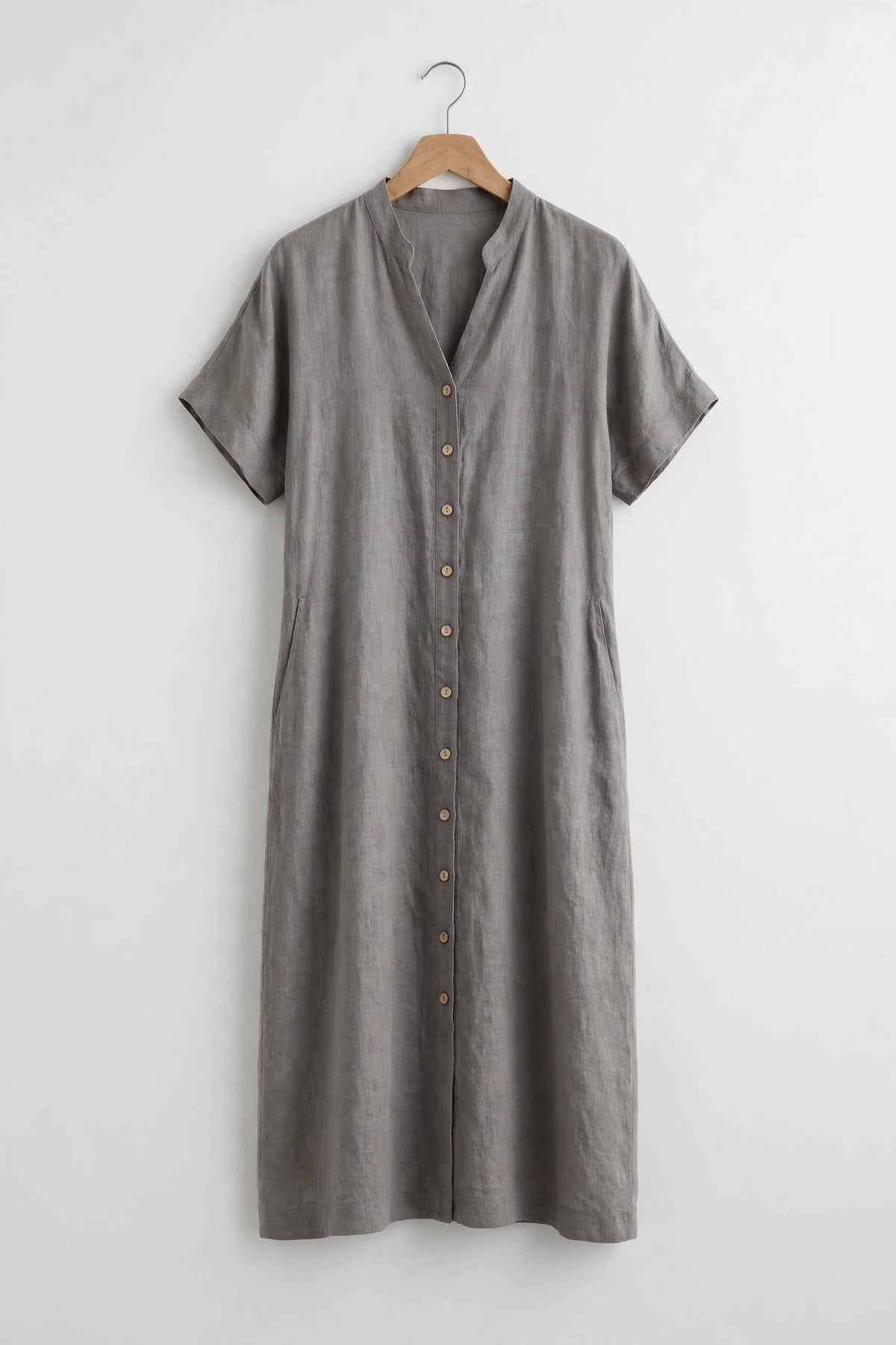 Purple Linen Midi Dress - Grey