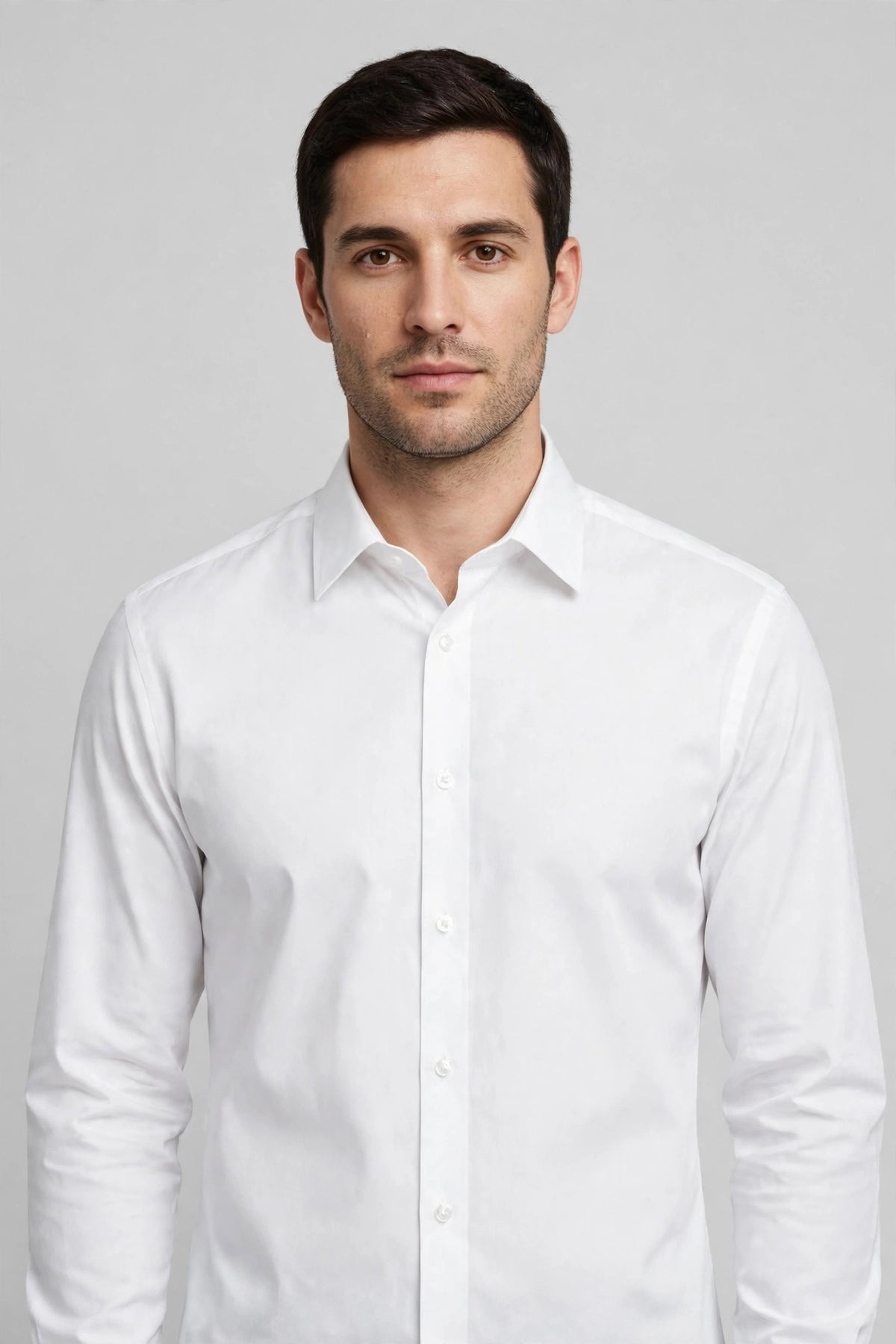 Man wearing White Earthy Brown Button-Up Shirt